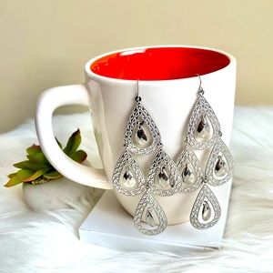 Silver Tiered Teardrop Dangle Earrings
